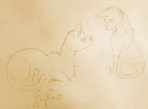 Sandstorm, Firestar, and their kits: Leafkit and Squirrelkit.