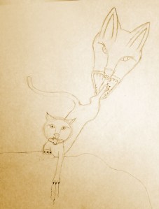 Bluestar being dragged off the gorge by the Pack Leader!